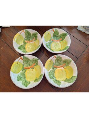 Set Of 4 Shafford Fruit Du Jour Ceramic Bowls With Hand-Painted Yellow Apples &